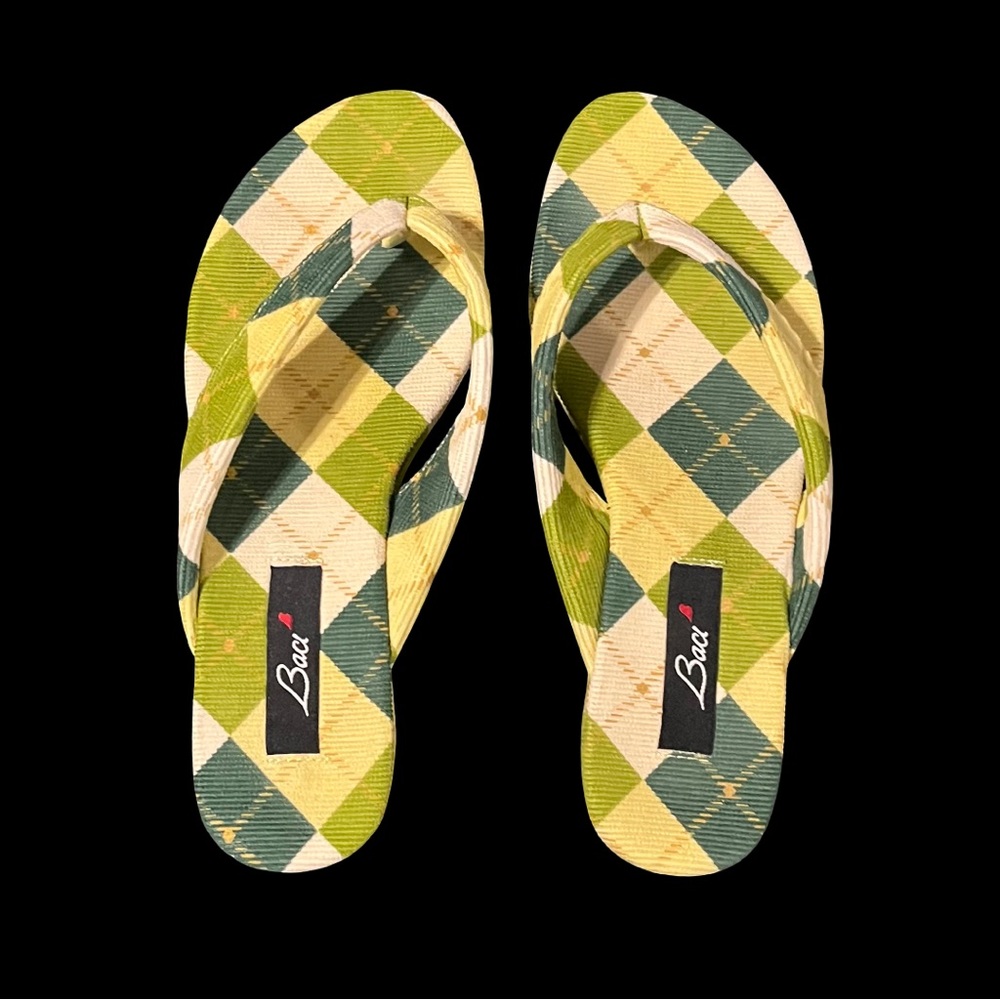 Baci Green and Yellow Argyle Flip Flops